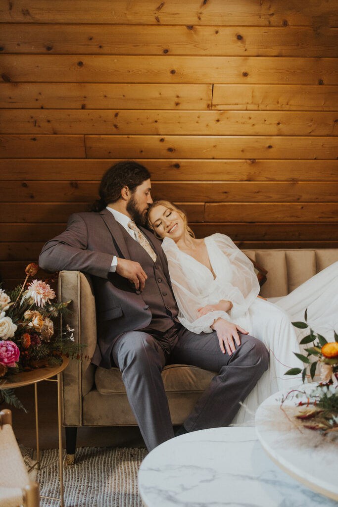 bride and groom enjoy their aframe airbnb elopement in durango colorado
