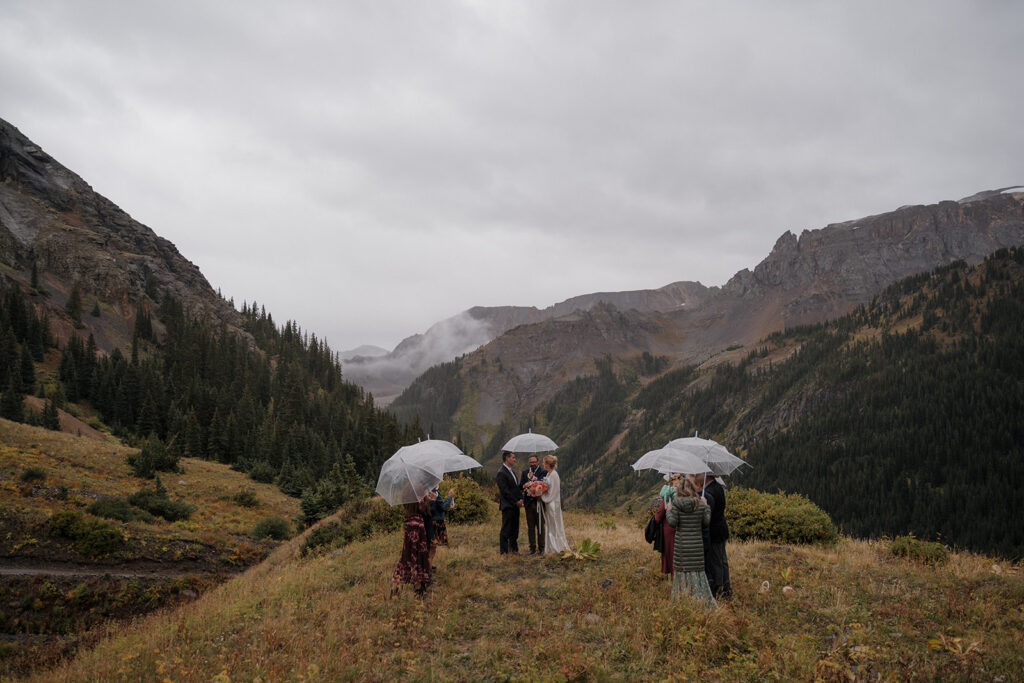 rainy mountain elopement in Ouray Colorado 